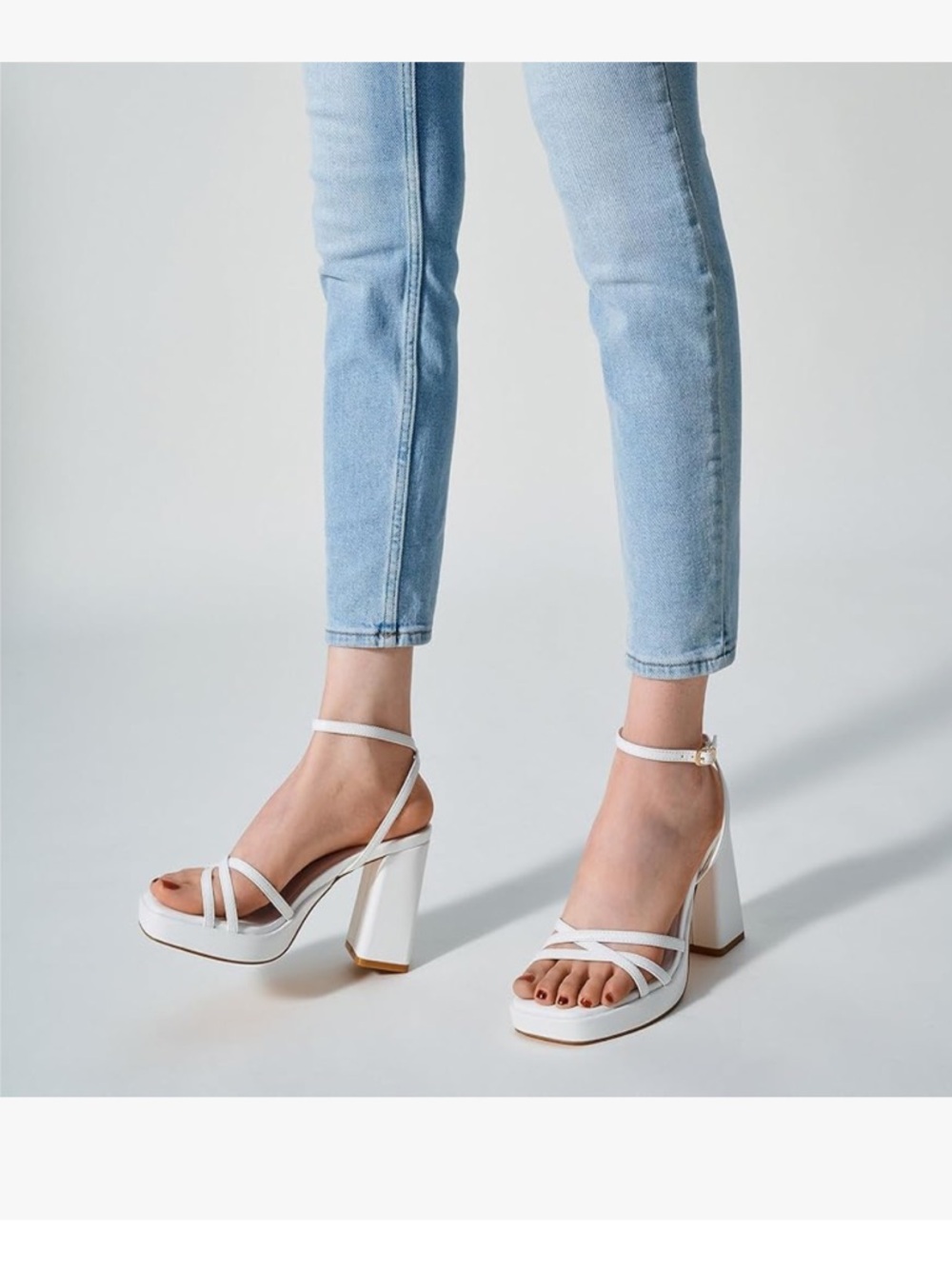 Block Heel Ankle-Strap Sandal in White - Women - Picture 2 of 3